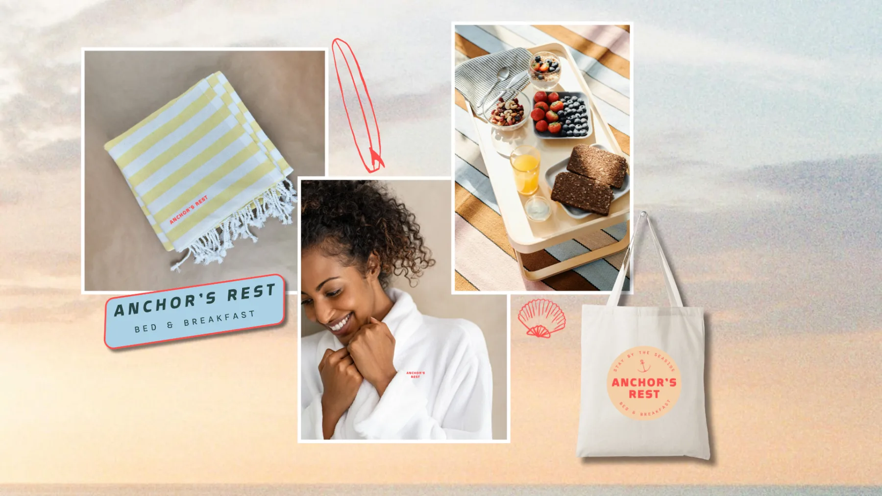 Branded amenities: towel, robe, breakfast tray, tote