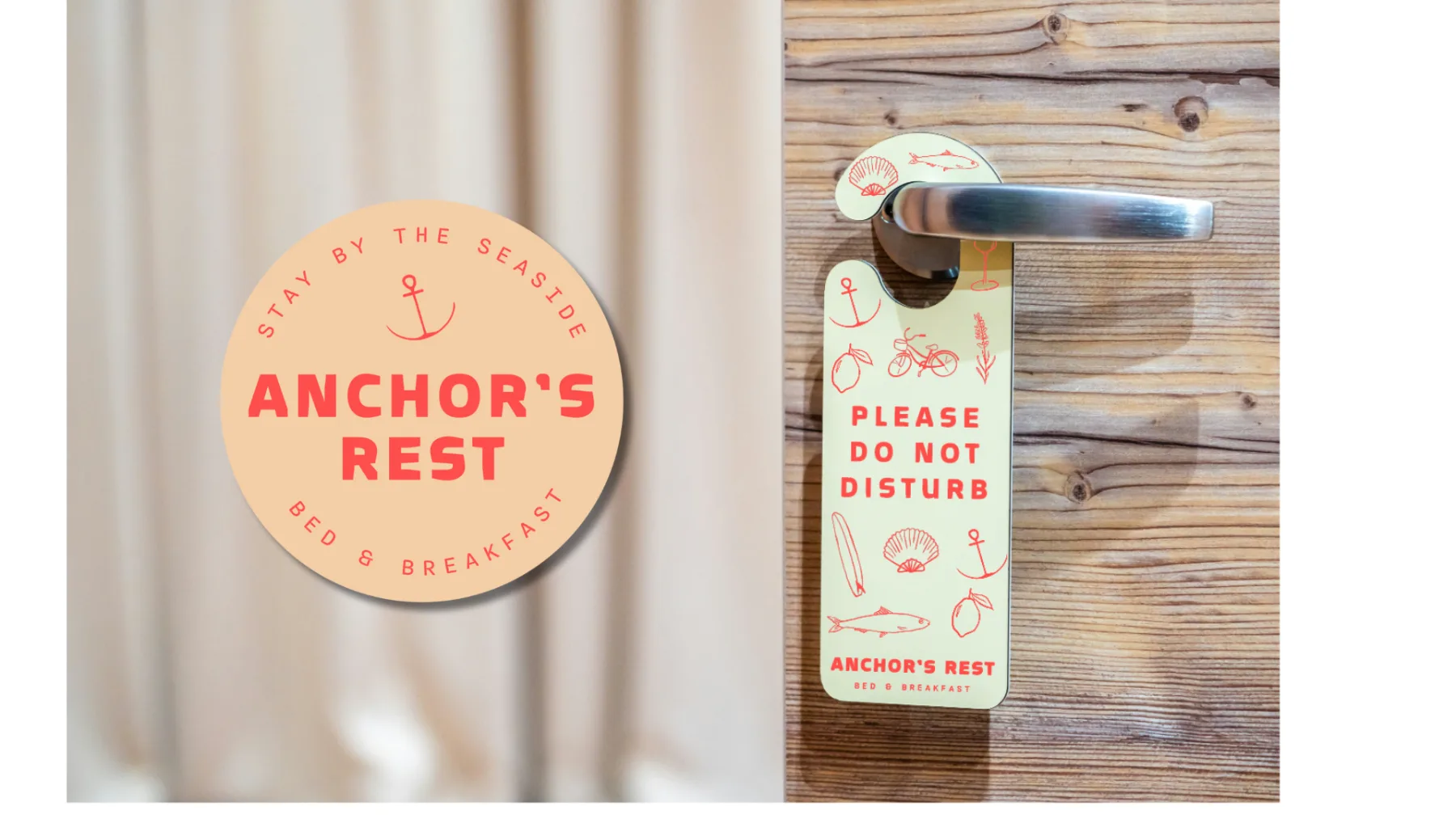 Seaside badge and do-not-disturb door hanger