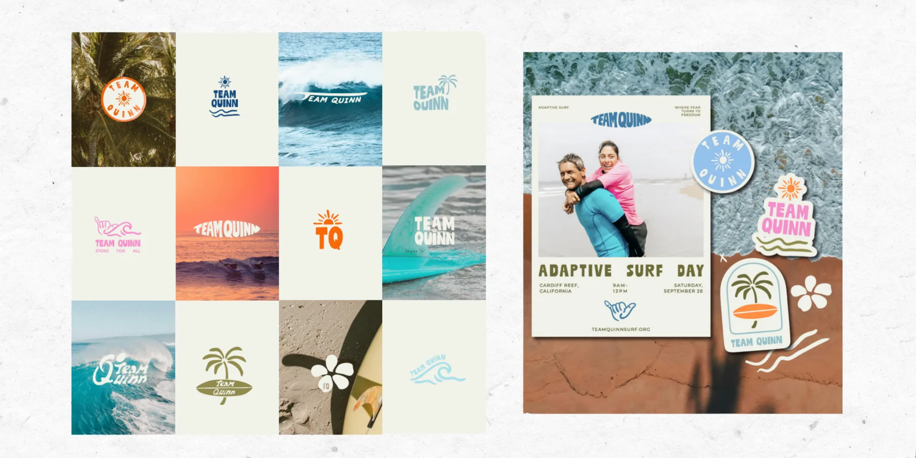 Social grid and Adaptive Surf Day flier with stickers