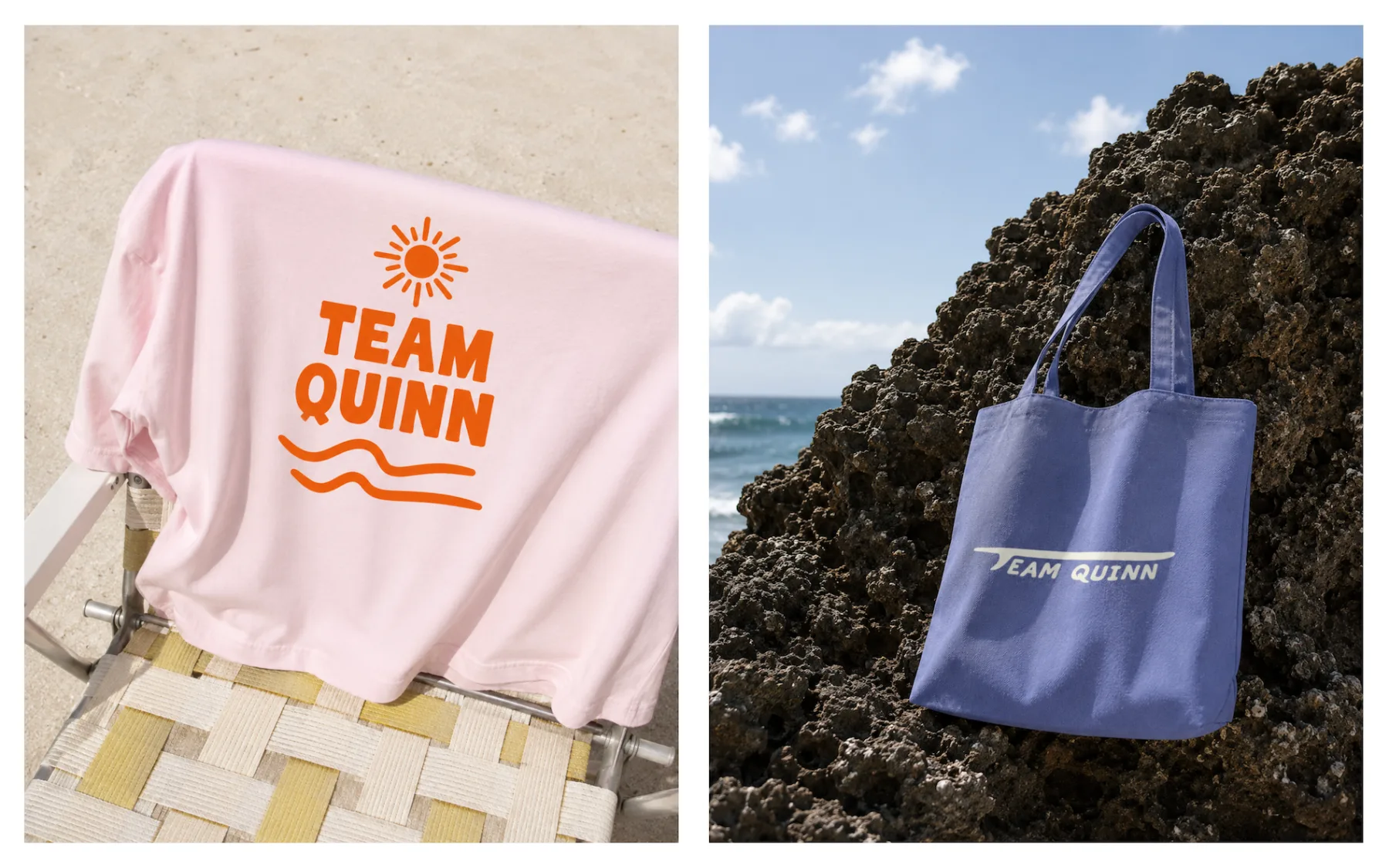 Pink tee and tote on location