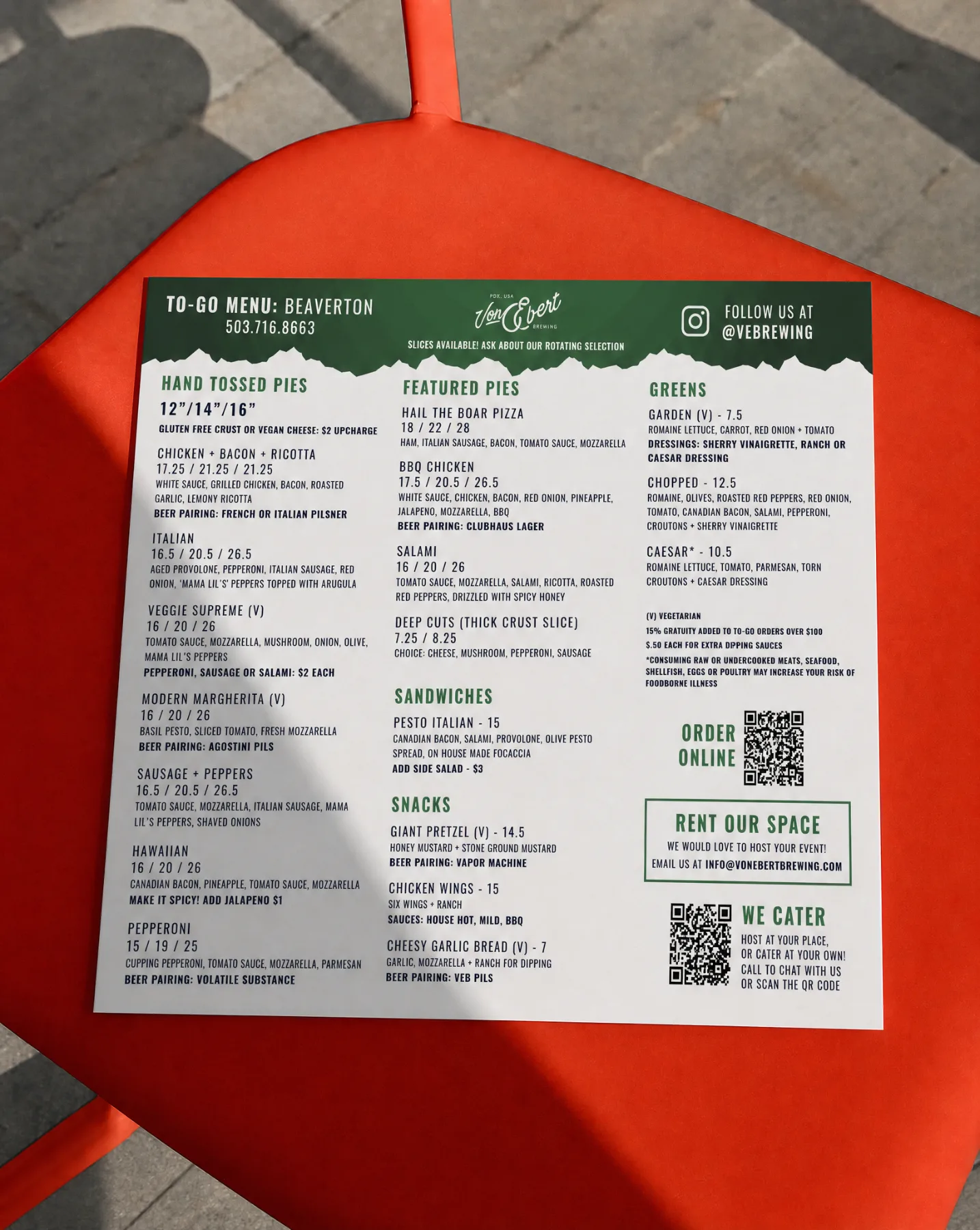 To-go menu, Beaverton
